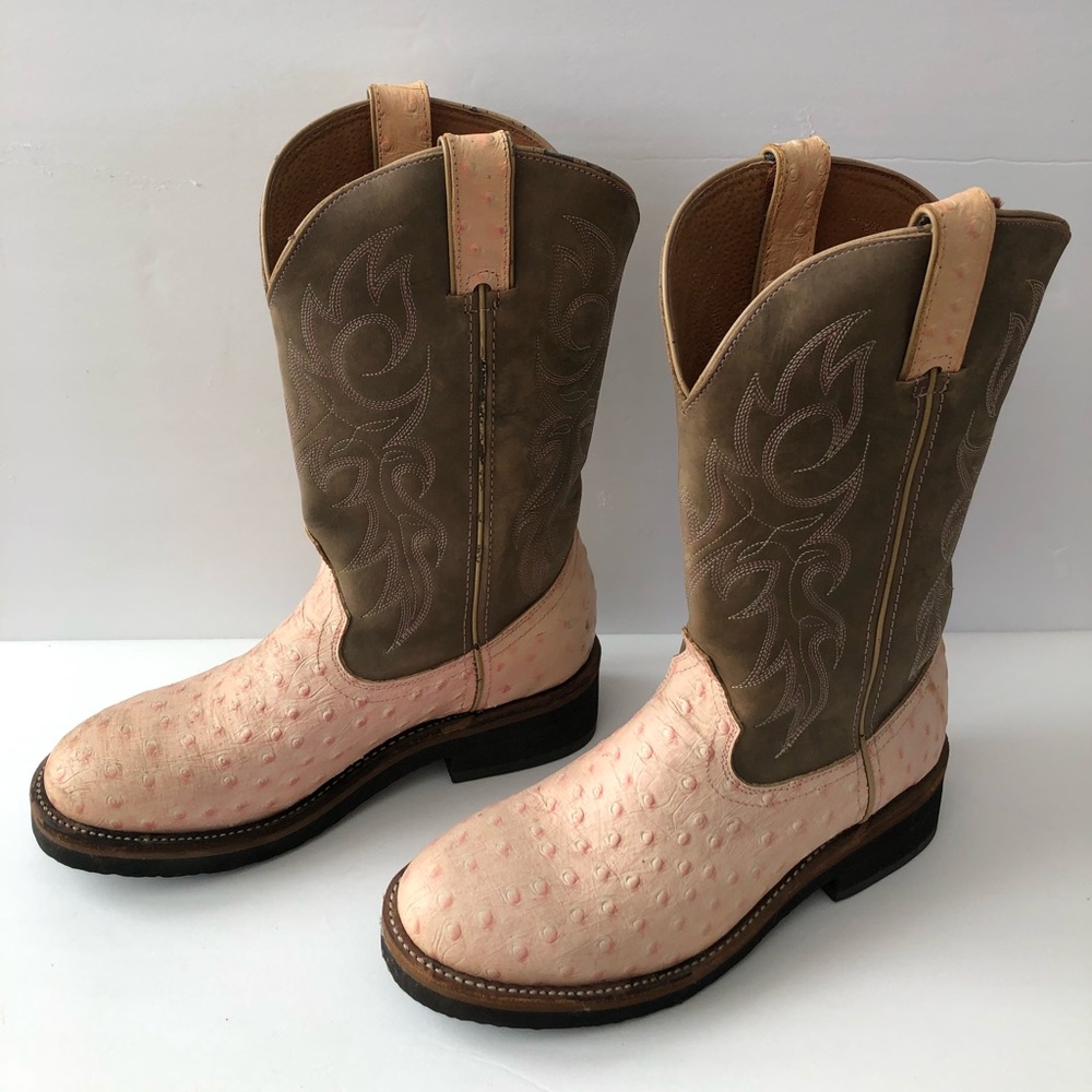 Womens Road Wolf Cowboy Boots Pink Textured Leather Mid Calf Size 8 Like New